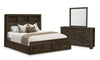 Ensemble de chambre à coucher Ethan 5 pièces brun rustique avec rangement, tête de lit bibliothèque, commode et miroir - format grand lit