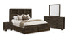 Ensemble de chambre à coucher Ethan 6 pièces brun rustique avec rangement, tête de lit bibliothèque, commode, miroir et table de nuit - grand lit