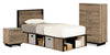 Ensemble lit plateforme Everley 5 pièces avec tête de lit à panneau, commode verticale et table de nuit, deux couleurs - format lit simple