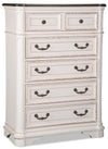 Commode verticale Grace de 38 po (L) x 52 po (H) à 5 tiroirs avec plateau de rangement à dessus relevable pour la chambre à coucher - blanc antique