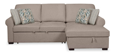 Scott Living Haven 2-Piece Right-Facing Chenille Fabric Sleeper Sectional with Storage Chaise - Taupe | Sofa-lit sectionnel de droite Haven de Scott Living 2 pièces en tissu de chenille avec fauteuil long de rangement - taupe