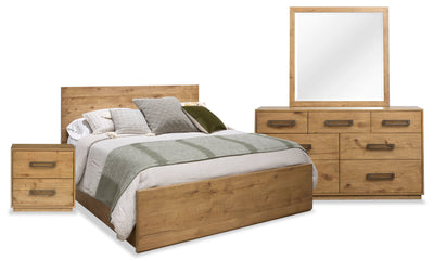 Scott Living Henri 6pc Bedroom Set with Bed, Dresser, Mirror & Nightstand, Wood, Brown - Queen Size | Ensemble de chambre à coucher Henri de Scott Living 6 pièces en bois avec lit, commode, miroir et table de nuit, brun - format grand lit