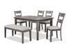 Ensemble de salle à manger Krew 6 pièces en mélamine avec table de 60 po (L), banc et 4 chaises - gris