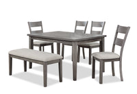 Ensemble de salle à manger Krew 6 pièces en mélamine avec table de 60 po (L), banc et 4 chaises - gris