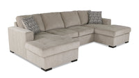 Sofa-lit sectionnel Legend 3 pièces fabriqué au Canada en tissu de chenille avec 2 fauteuils longs de rangement - beige platine