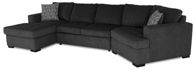 Made in Canada Legend 3-Piece Right-Facing Chenille Fabric Cuddler Sleeper Sectional with Chaise - Pepper Grey | Sofa-lit sectionnel enveloppant de droite Legend 3 pièces fabriqué au Canada en tissu de chenille avec fauteuil long - gris poivre
