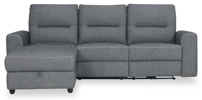 Meadow 2-Piece Left-Facing Chenille Fabric Power Reclining Sectional with Storage Chaise - Denim | Sofa sectionnel de gauche à inclinaison électrique Meadow 2 pièces en tissu de chenille avec fauteuil long de rangement - denim
