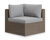 Fauteuil en coin Naples pour la terrasse à l’extérieur - osier en résine tressé à la main, résistant aux rayons UV et aux intempéries - naturel et gris