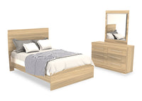 Ensemble de chambre à coucher Riley 5 pièces avec lit à panneaux, commode et miroir, fabriqué au Canada, naturel - format lit double