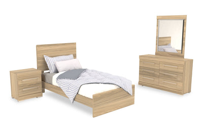 Riley 6pc Bedroom Set with Panel Bed, Dresser, Mirror & Nightstand, Made in Canada, Natural - Twin Size | Ensemble de chambre à coucher Riley 6 pièces avec lit à panneaux, commode, miroir et table de nuit, fabriqué au Canada, naturel - format lit simple