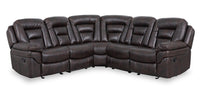 Sofa sectionnel inclinable Leo 5 pièces en tissu d’apparence cuir avec fauteuil inclinable sans accoudoirs - brun noyer