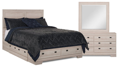 Yorkdale 5pc Bedroom Set with 6-Drawer Storage Bed, Dresser & Mirror, White - Full Size | Ensemble de chambre à coucher Yorkdale 5 pièces avec lit de rangement à 6 tiroirs, commode et miroir…