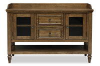 Desserte de salle à manger Clara de 56 po (L) avec rangement, tablettes et tiroirs - brune