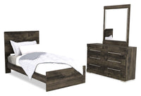 Ensemble de chambre à coucher Riley 5 pièces avec lit à panneaux, commode et miroir, fabriqué au Canada, gris - format lit simple