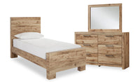Ensemble de chambre à coucher Derekson 5 pièces pour enfants avec lit à panneau, commode et miroir, naturel - format lit simple