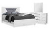Ensemble de chambre à coucher moderne Elite blanc 5 pièces avec lit, commode, miroir et éclairage à DEL - format grand lit