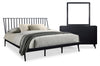 Ensemble de chambre à coucher Milan 5 pièces de style moderne du milieu du 20e siècle avec lit, commode et miroir, noir - format très grand lit