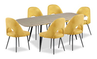 Ensemble de salle à manger Joss 7 pièces en métal avec table, rallonge papillon de 63 po à 86,5 po (L) et 6 chaises Bay - moutarde