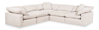 Sofa sectionnel modulaire Eclipse 5 pièces en tissu d’apparence lin avec coussins réversibles en duvet et plumes - blanc lin