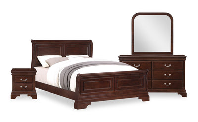 Marco 6pc Bedroom Set with Bed, Dresser, Mirror & Nightstand, Cherry Brown - Queen Size | Ensemble de chambre à coucher Marco 6 pièces avec lit, commode, miroir et table de nuit, brun cerisier - format grand lit
