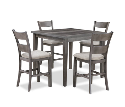 Krew 5pc Counter-Height Dining Set with Table & 4 Chairs, 42"W - Grey | Ensemble de salle à manger Krew 5 pièces de hauteur comptoir avec table de 42 po (L) et 4 chaises - gris