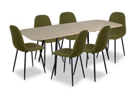 Ensemble de salle à manger Joss 7 pièces avec table et 6 chaises - rallonge papillon 63 po à 86,5 po (L), métal - naturel et vert
