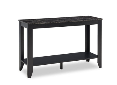 Roma 44" Rustic Sofa Table with Shelf - Black Marble Look | Table de salon rustique Roma de 44 po avec tablette - imitation de marbre noire