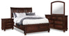 Ensemble de chambre à coucher Chelsea 6 pièces avec lit de rangement, commode, miroir et table de nuit, brun cerisier - format très grand lit
