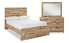 Ensemble de chambre à coucher Derekson 5 pièces naturel avec lit de rangement, commode et miroir - format lit double