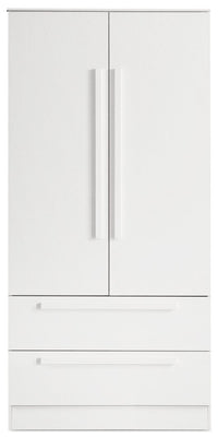 Commode verticale Alex de 33 po (L) x 68,5 po (H) à 2 tiroirs avec armoire de rangement pour la chambre à coucher - blanche