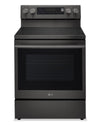 Cuisinière intelligente électrique LG de 6,3 pi³ avec friture à air - acier inoxydable noir - LREN6325ZE