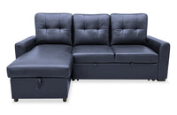 Sofa-lit sectionnel de gauche Carter 2 pièces en tissu d’apparence cuir avec fauteuil long de rangement - noir