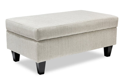 Made in Canada Nofia 44" Chenille Fabric Storage Ottoman with Wood Legs - Linen Beige | Pouf de rangement Nofia de 44 po fabriqué au Canada en tissu de chenille avec pattes en bois - beige lin