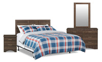 Ensemble de chambre à coucher Aida 4 pièces fabriqué au Canada avec tête de lit, commode, miroir et table de nuit, brun - format grand lit