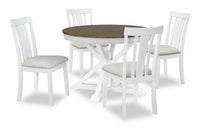 Ensemble de salle à manger Brook 5 pièces avec table ronde, rallonge de 42 po à 54 po (L) et 4 chaises - blanc et brun