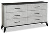 Commode de chambre à coucher Blake de 60 po (L) x 32 po (H) à 6 tiroirs - grise et noire
