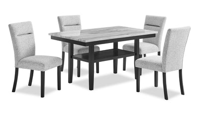Libra 5pc Dining Set with Table & 4 Chairs, Marble-Look Top, 60"W - Black/Grey | Ensemble de salle à manger Libra 5 pièces avec table de 60 po (L) à dessus en imitation de marbre et 4 chaises - noir et gris