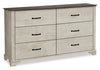 Commode de chambre à coucher Clara de 59 po (L) x 34 po (H) à 6 tiroirs - chêne blanchi et brun