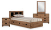 Ensemble lit matelot Driftwood 6 pièces avec tête de lit de rangement, commode, miroir et table de nui, brun - format lit simple