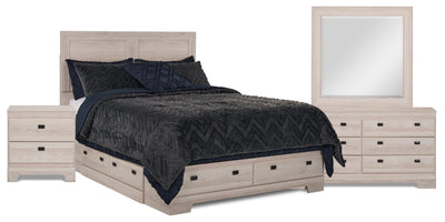 Yorkdale 6pc Bedroom Set with 6-Drawer Storage Bed, Dresser, Mirror & Nightstand, White - Queen Size | Ensemble de chambre à coucher Yorkdale 6 pièces avec lit de rangement à 6 tiroirs, commode, miroir e…