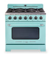 Cuisinière à gaz Classic Rétro par Unique de 36 po et de 5,2 pi3 à 6 brûleurs avec convection - turquoise brume marine - UGP-36CR T