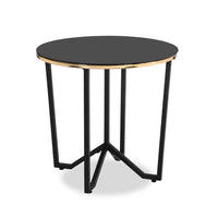 Table de bout ronde moderne Xander de 24 po avec dessus en verre - noire et dorée avec pattes en métal