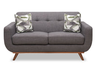 Causeuse Freeman de Kort & Co. de 63 po en tissu d’apparence lin avec pattes en bois et coussins de dossier capitonnés - gris anthracite