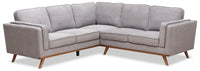 Sofa sectionnel Kassia de Kort & Co. 2 pièces en tissu d’apparence lin avec base et pattes en bois - gris