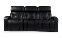Sofa de massage à inclinaison électrique Zen de 86 po en tissu d’apparence cuir avec appuie-têtes électriques et console rabattable - noir