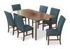 Ensemble de salle à manger Rain 7 pièces avec table de 72 po (L) et 6 chaises bleues - bleu et brun