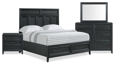 Casa 6pc Bedroom Set with Bed, Dresser, Mirror & Nightstand, Black - Queen Size | Ensemble de chambre à coucher Casa 6 pièces avec lit, commode, miroir et table de nuit, noir - format grand lit