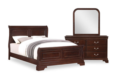 Marco 5pc Bedroom Set with Bed, Dresser & Mirror, Cherry Brown - Queen Size | Ensemble de chambre à coucher Marco 5 pièces avec lit, commode et miroir, brun cerisier - format grand lit