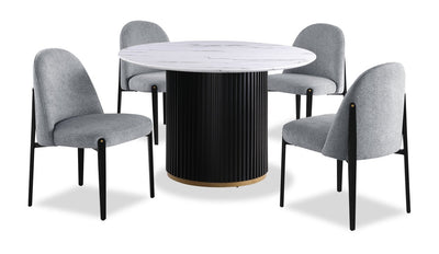 Kort & Co. Capri 5pc Dining Set with Table & 4 Linen-Look Chairs, Pedestal Base, 47"W Round - Grey | Ensemble de salle à manger Capri de Kort & Co. 5 pièces avec table ronde de 47 po (L), base piédestal et 4 chaises d’apparence lin - gris