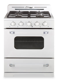 Cuisinière à gaz propane Classic Rétro hors réseau par Unique de 30 po et de 3,9 pi3 - blanc guimauve - UGP-30CR OF2 W